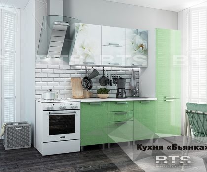 Кухня Бьянка зелёная с пеналом 01